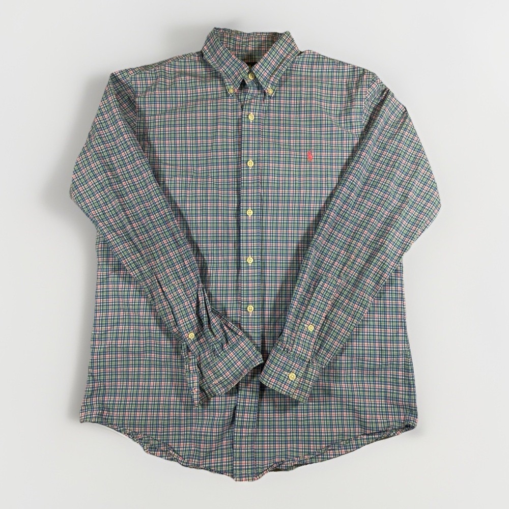 Ralph Lauren Men's Button Down Shirt Medium Plaid Long Sleeve Missing Button